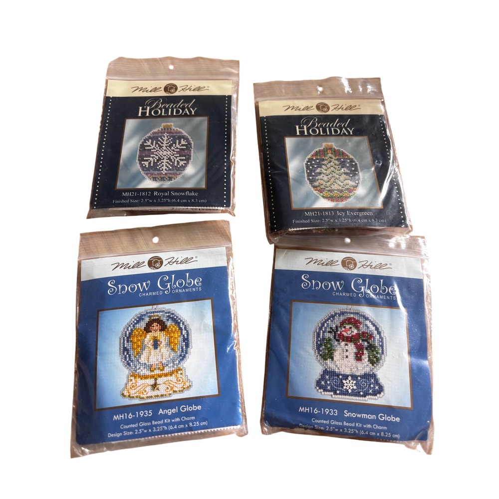 Mill Hill Beaded Holiday Snow Globe & Beaded Ornament Kits Set of 4 Christmas